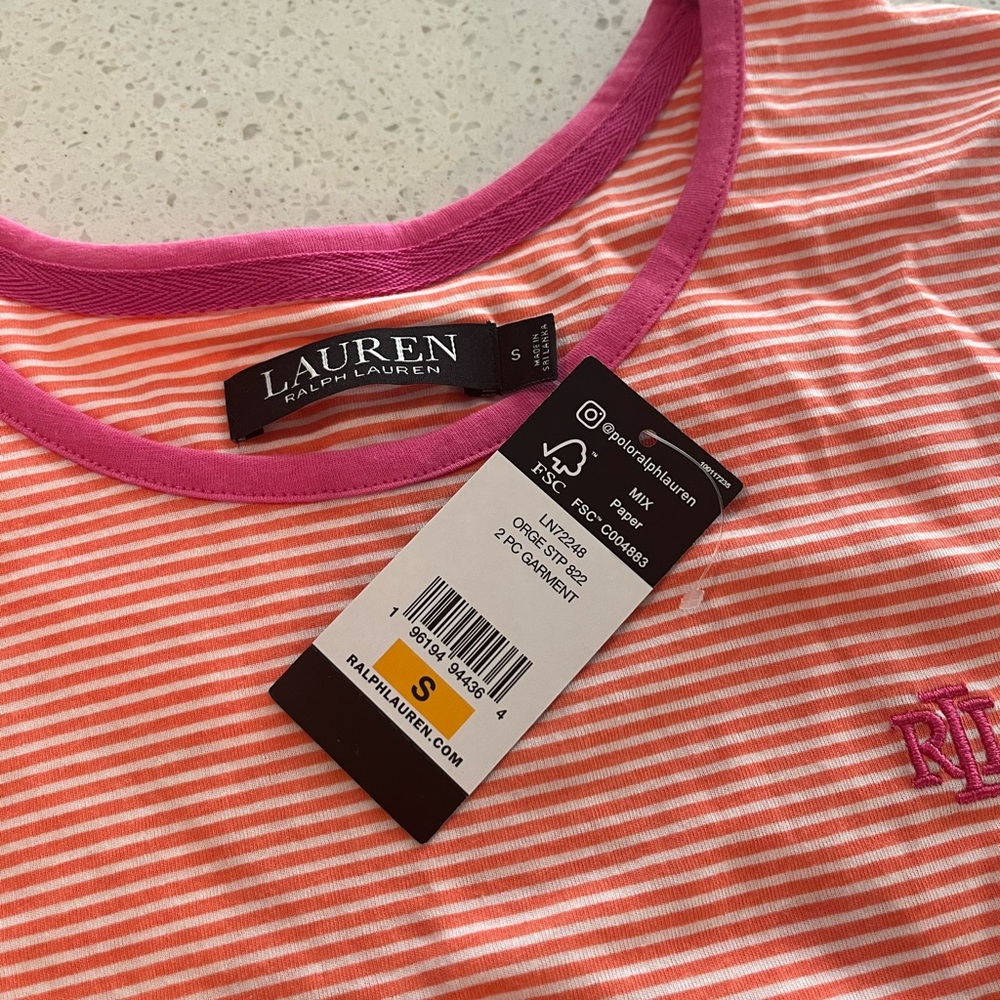 NWT Lauren by Ralph Lauren Striped Orange and White Pajamas - Picture 5 of 13